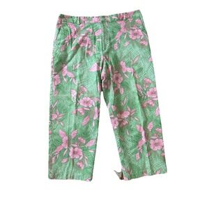 Sag Harbor Sport Floral Capri Pants Green Pink Woman SZ 16